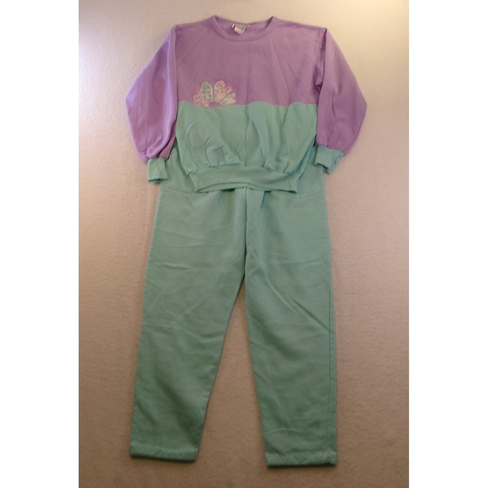American Spectator Tracksuit Sweatshirt S‎ - Pants L Mint/Purple VTG Made in USA